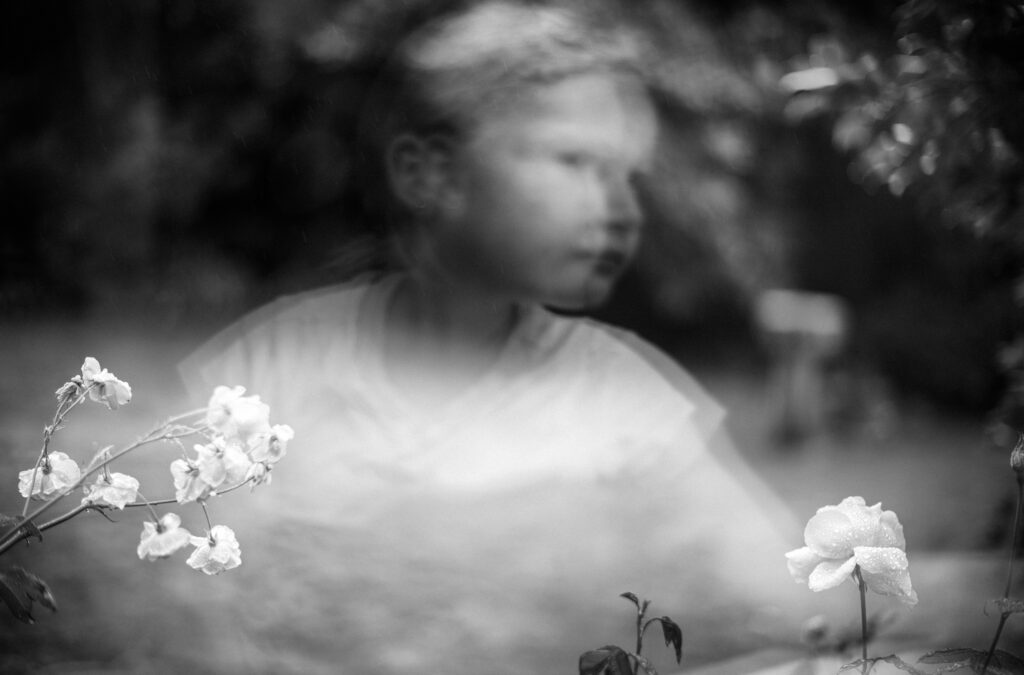 Black and white photograph of a boy